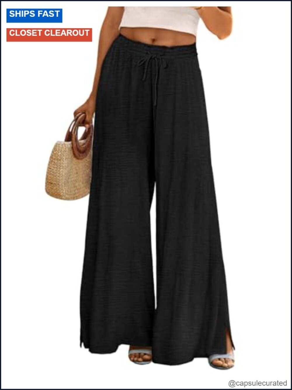 Women Flowy Wide Leg Pants Drawstring Elastic Waist Casual Lounge Beach Palazzo